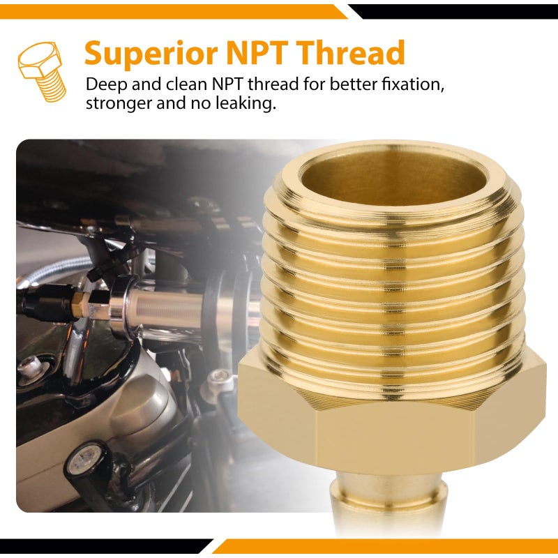 KOOTANS 4pcs Brass Hose Barb Fittings 1/4" Hose Barb to 3/8 NPT Male Thread Air Hose Fittings Brass Quick Coupler Air M Type Adapter Connector Fitting - Image 4